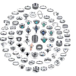 82 Pcs Vintage Silver Knuckle Rings Set for Women Midi Rings Pack